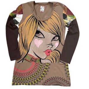 Vintage Y2K Rhinestone Pop Art Custo Barcelona Style Mini Dress Size Medium